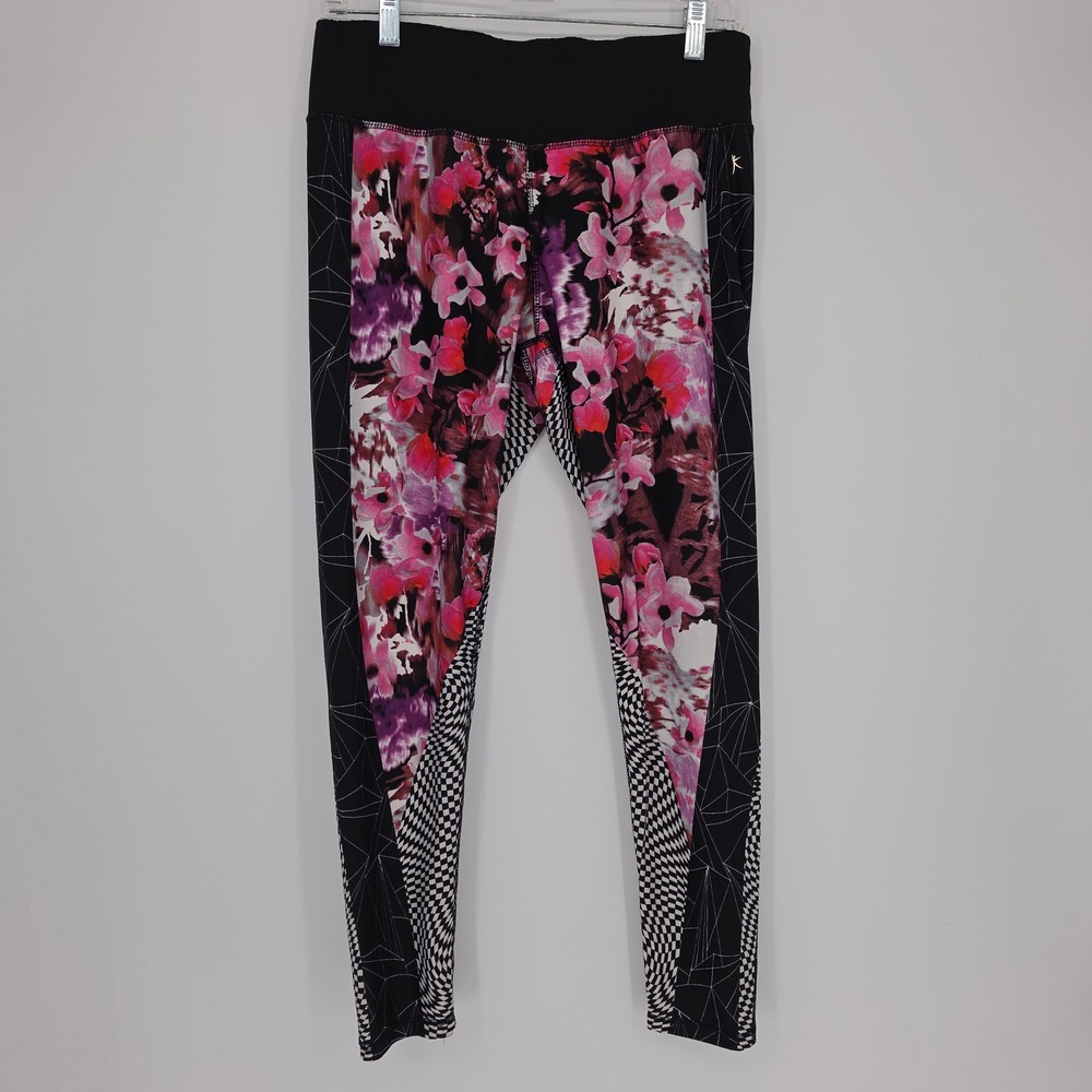 Danskin Now Dri-More Floral Checkered Geometric Leggings Lush Combo Large 12-14